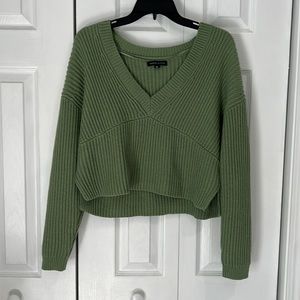 Light Green V-Neck Cropped Sweater